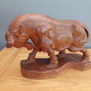 Vintage Antique Wooden Hand Carved Bull Raging Bull
