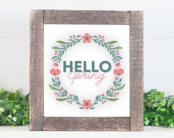 Hello Spring Floral Wreath Print, Spring Decor (Digital Download)