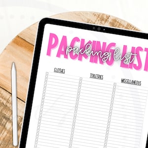 Packing List Printable Template for Vacation | Vacation List | Packing List | Editable Digital Download | Packing Items Checklist
