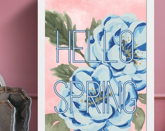 Floral Hello Spring Print, Flower Shop Art (PNG Digital Download)