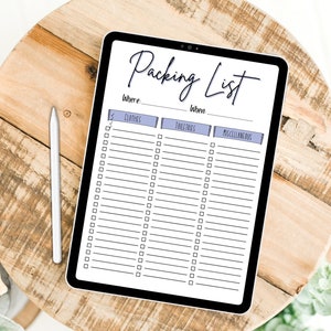 Packing List Printable Template for Vacation | Vacation List | Packing List | Editable Digital Download | Packing Items Checklist