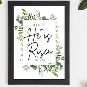 He is Risen, Easter Digital Download, Easter Digital Art, Easter Download Scripture Art, He is Risen Digital Print, Happy Easter, Spring