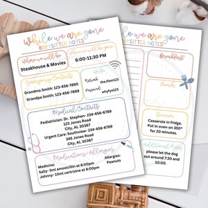 Fiche d'information pour baby-sitter| Modèle de contact d'urgence| Notes de nounou| Instructions pour la baby-sitter | Horaire de garde d'enfants| Informations sur les notes de baby-sitter|