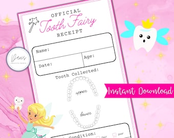Printable Pink Tooth Fairy Receipt | Lost Tooth Certificate (PDF)
