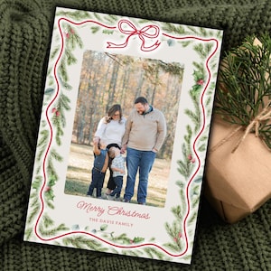 Weihnachtsschleifenkarte | Bearbeitbare Weihnachtskarte | Rote Schleife Karte| Bearbeitbare Canva Weihnachtskarte | Canva Vorlage | Weihnachtskarte |