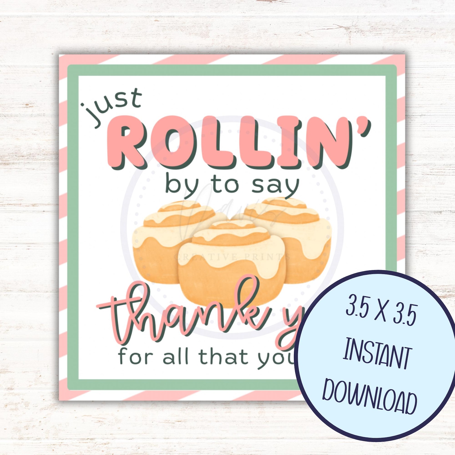 Cinnamon Roll Thank You Tag | Teacher, Staff, Nurse Appreciation ...