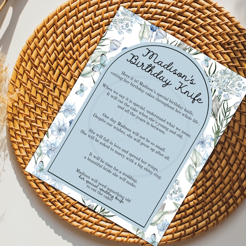 Personalized Birthday Knife Poem First Birthday Cake Knife Poem Floral Birthday Knife Sign First
