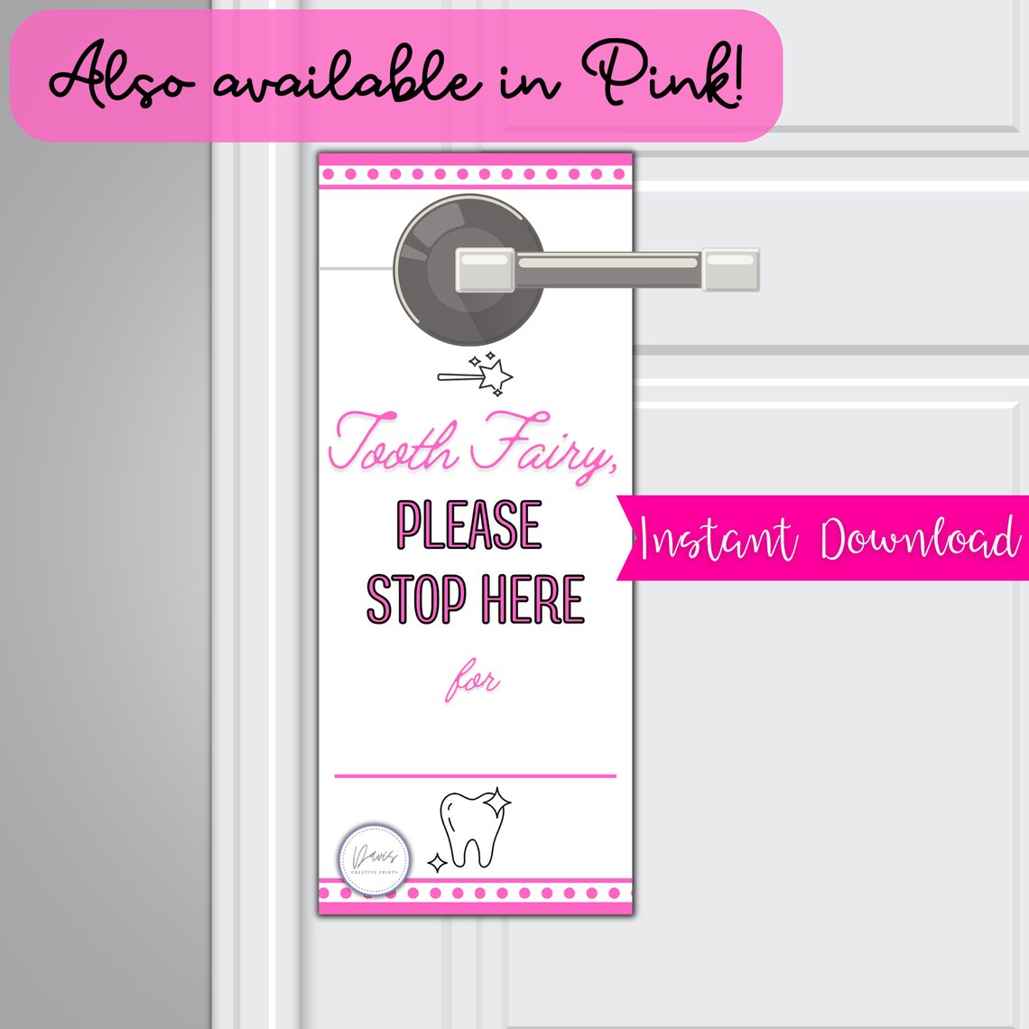 Tooth Fairy Door Hanger - 'Please Stop Here' Sign For Kids Bedroom Door Knob, 4x9 Inch - View #8