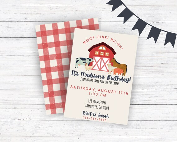 Farm Birthday Party Invitation Customizable Invitation Farm - Etsy