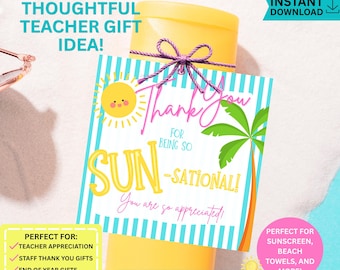 Sun-sational Thank You Tag | Teacher & Staff Appreciation (PDF)