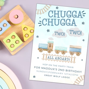 Chugga Chugga Two Two Birthday Invitation| Train Second Birthday Printable Invite|  All Aboard Train Birthday Invite| Choo Choo Birthday