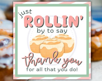 Cinnamon Roll Thank You Tag | Teacher, Staff, Nurse Appreciation (Digital Download)