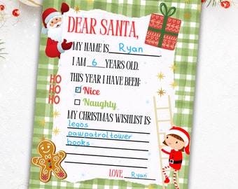 Letter to Santa | Santa Wishlist | Christmas Wishlist| Dear Santa | Naughty or Nice | Christmas List | Printable PDF Christmas List to Santa