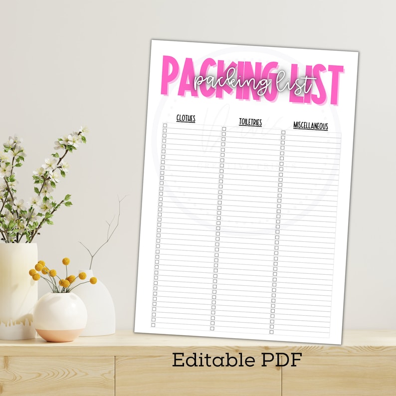 Packing List Printable Template for Vacation Vacation List Packing List ...