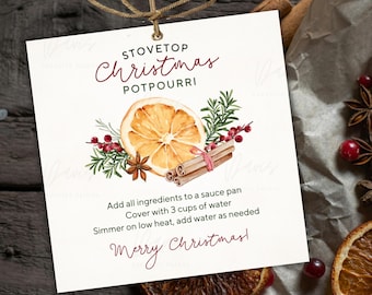 Christmas Potpourri Gift Tag Printable | Simmer Pot Recipe (Instant Download)
