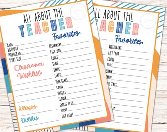 All About the Teacher Printable| Teacher Questionnaire| Printable for Teachers| Questions for Teachers| Teacher Survey| Back to School