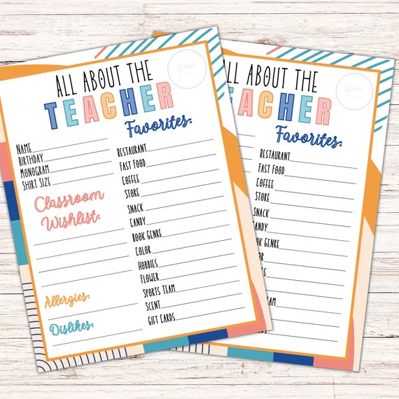 All about the teacher printable teacher questionnaire etsy