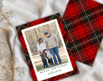 de Noël à carreaux rouge | Photo de famille modifiable (téléchargement numérique)