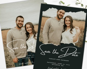 Cartão Save the Date com Foto Moderna | Anúncio de Casamento Simples (Digital)