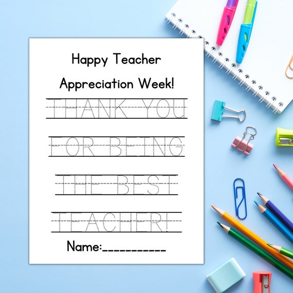 Teacher Appreciation Week Tracing Printable Tracing Sheet Etsy