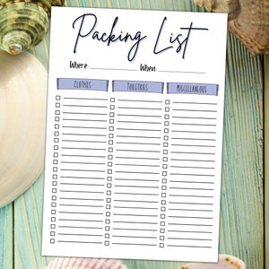 Packing List Printable Template for Vacation | Vacation List | Packing ...
