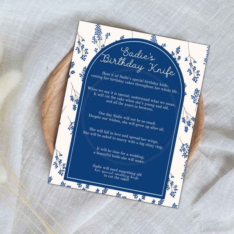Personalized Birthday Knife Poem First Birthday Cake Knife Poem Floral Birthday Knife Sign First