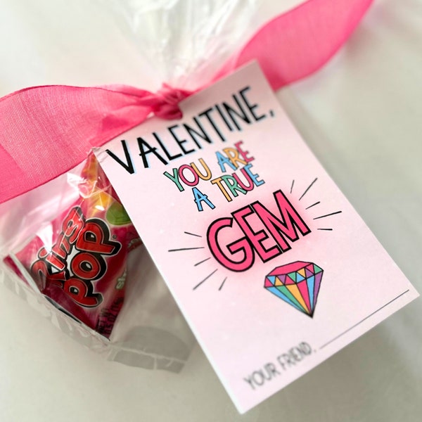 Valentine’s Day Gift Tags| You Are A True Gem| Candy Ring Tag| Printable Valentine Tag| Kids Valentines| Candy Ring Valentine| Gem Valentine
