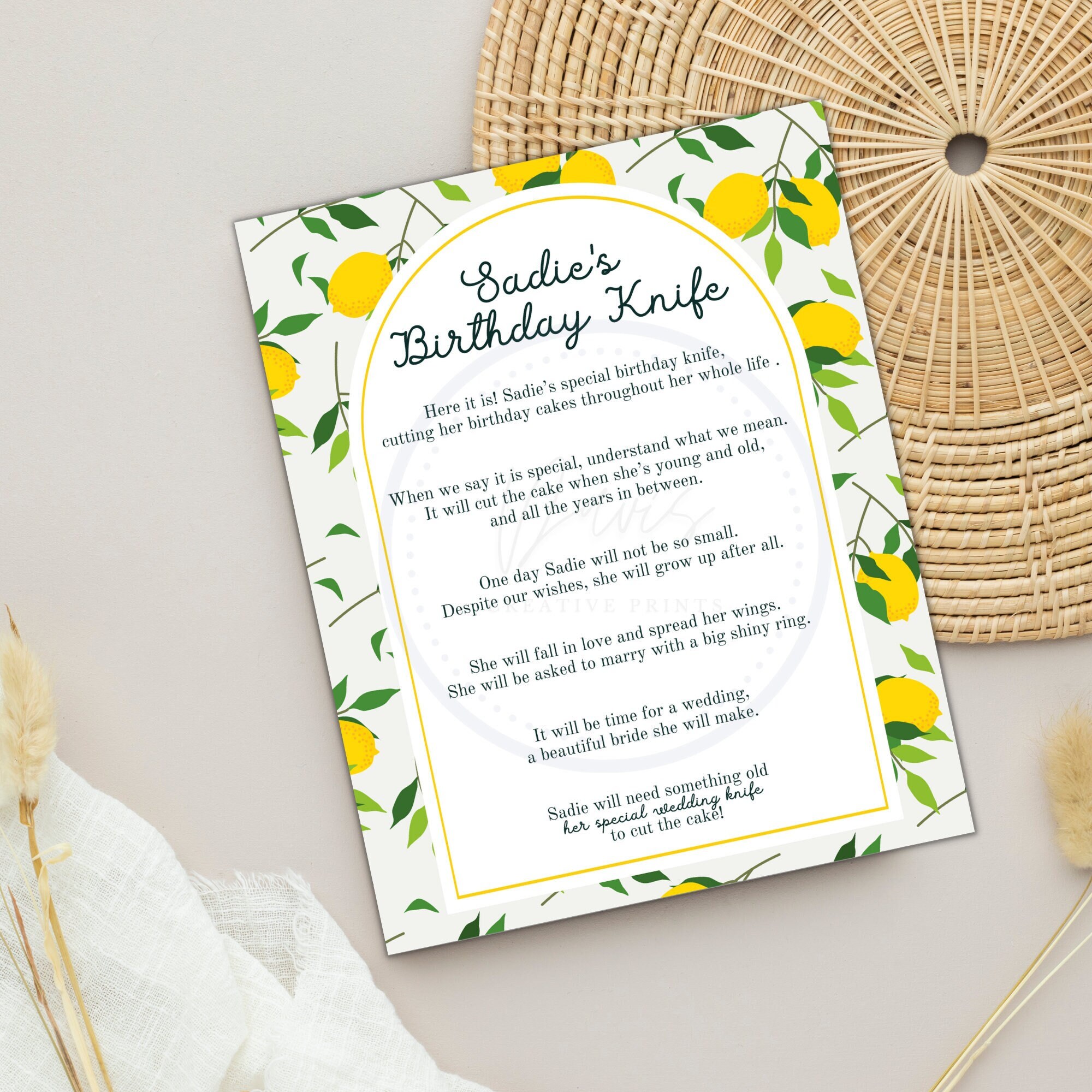 Personalized Birthday Knife Poem First Birthday Cake Knife Poem Floral