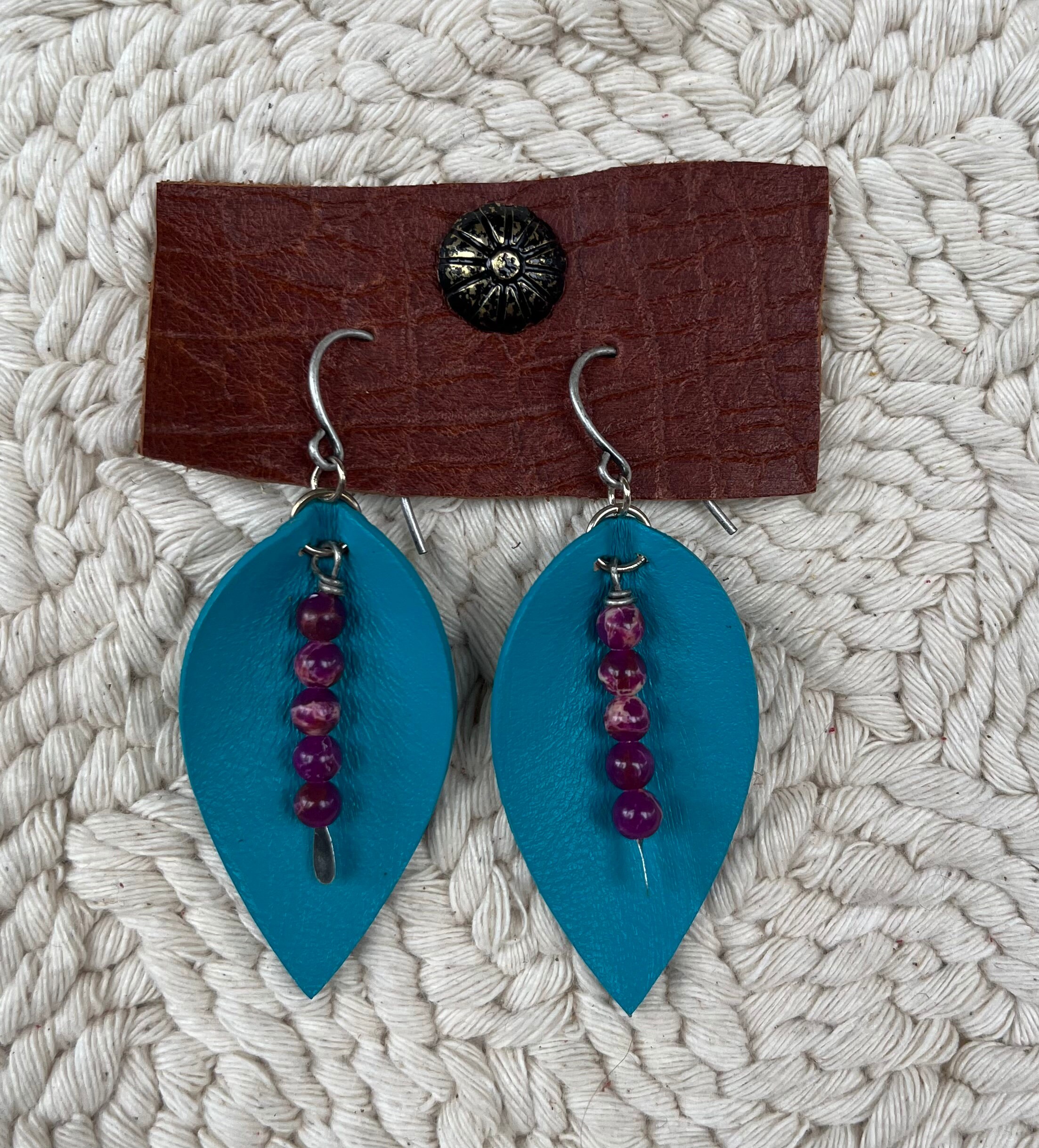 Handmade Genuine Sheepskin Leather Earrings With Dark Purple - Etsy