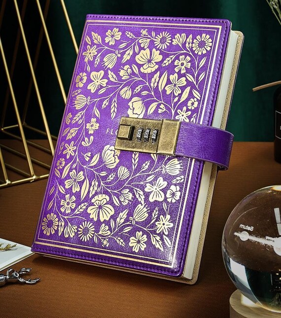 Combination Lock Journal Vintage Leather Hard Cover Floral Etsy