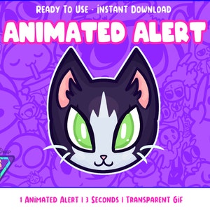 Cat | Animation | Twitch Alert | GIF animation | Animated Alert | Streaming | Digital Download | Cute | Black & White | Tuxedo