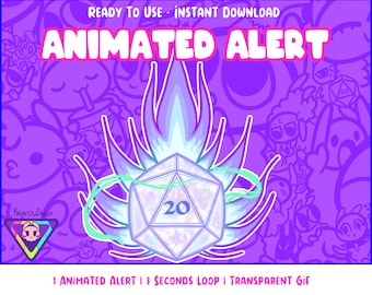 D20 | Animation | Alerte Twitch | |animation GIF Alerte animée | Streaming | | de téléchargement numérique Donjons et Dragons | D&D | Lilas | Âme