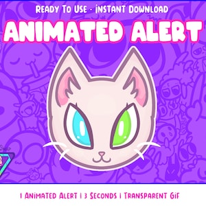 Cat | Animation | Twitch Alert | GIF animation | Animated Alert | Streaming | Digital Download | Cute | Two Tone Eyes | White