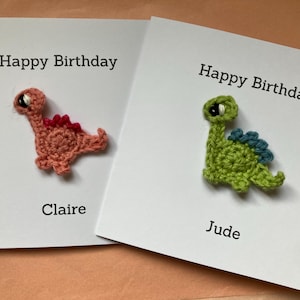 Personalised Crochet Dinosaur Birthday Card, Crochet Dinosaur Card, Crochet Card, Handmade Card, Personalised Birthday Card