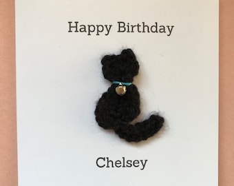 Personalised Crochet Cat Birthday Card, Crochet Cat Card, Crochet Card, Handmade Card, Cat Card, Personalised Birthday Card