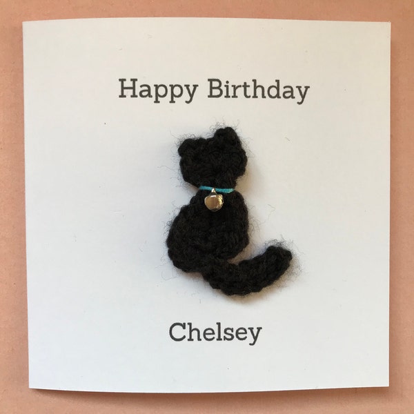 Tarjeta de cumpleaños personalizada de gato de ganchillo, Tarjeta de gato de ganchillo, Tarjeta de ganchillo, Tarjeta hecha a mano, Tarjeta de gato, Tarjeta de cumpleaños personalizada, Amante de los gatos