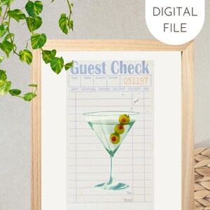 digital download, guest check art print, vintage art, cocktail art print, bar cart art, cocktail poster, trendy wall art, apartment art