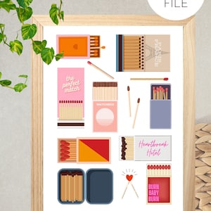 match box print, match box art, matchbox digital download, digital download print, wall decor, watercolor painting, large printable art