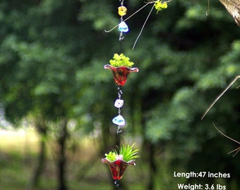 Hand Blown Glass Brid Feeders with Unique Cascade Flower Design, Handmade