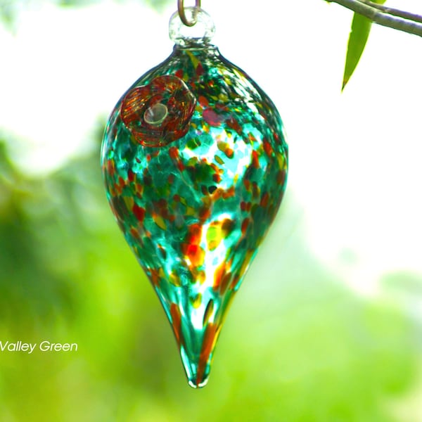 Art Glass Hummingbird Feeders Hand Blown |Sunlight Catcher | Bird feeder| Multicolor Green Red Swirl