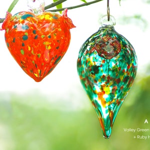 Art Glass Large Hummingbird Feeders |Hand Blown Sunlight Catcher |Multicolor Green Red | Christmas Gift