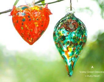 Art Glass Large Hummingbird Feeders |Hand Blown Sunlight Catcher |Multicolor Green Red | Christmas Gift