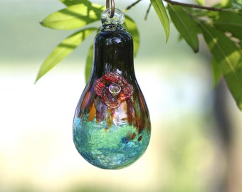 Glass Hummingbird Feeder with Feeding Tube | Hand Blown Art Glass Bird feeder| Multicolor