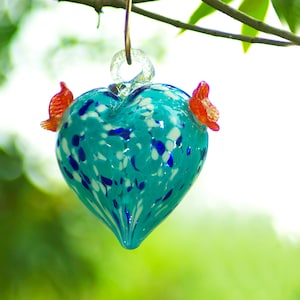 Hand Blown Art Glass Hummingbird Feeder: Multicolor Garden Decor