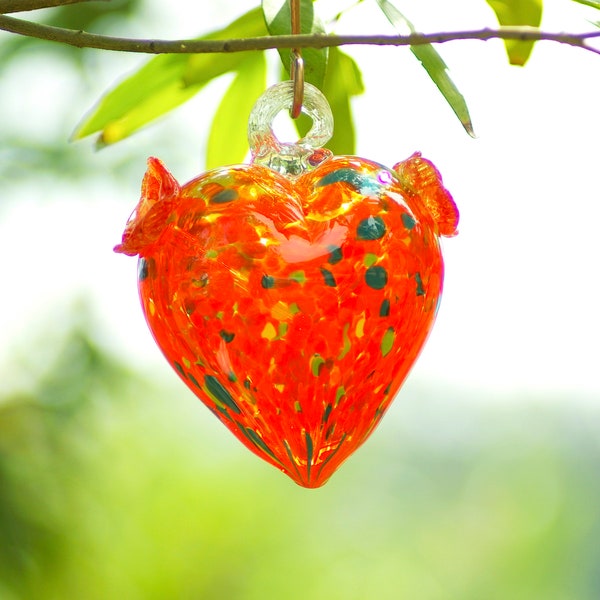 Hummingbird Feeders | Hand  Blown Art Glass Bird feeder with Feeding Tubes | Multicolor Red Green Swirl