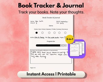 Book Tracker & Journal, Printable, Reflections, Track Reviews, Instant Download