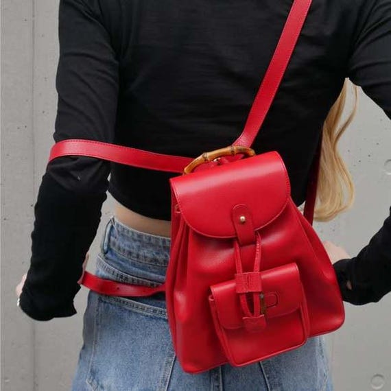 Authentic Vintage Gucci Bamboo Leather Backpack - Etsy display picture 2