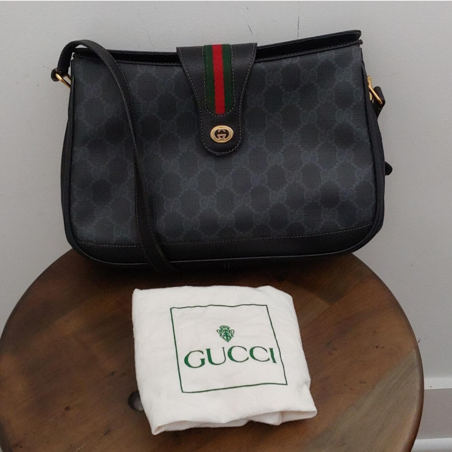 ヴィンテージ GUCCI バッグ Authentic Vintage Gucci GG Monogram Supreme Sherry Web Ophidia