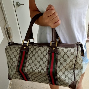 Auténtico bolso vintage Gucci GG Monogram Supreme Sherry Web Ophidia grande Boston Satchel