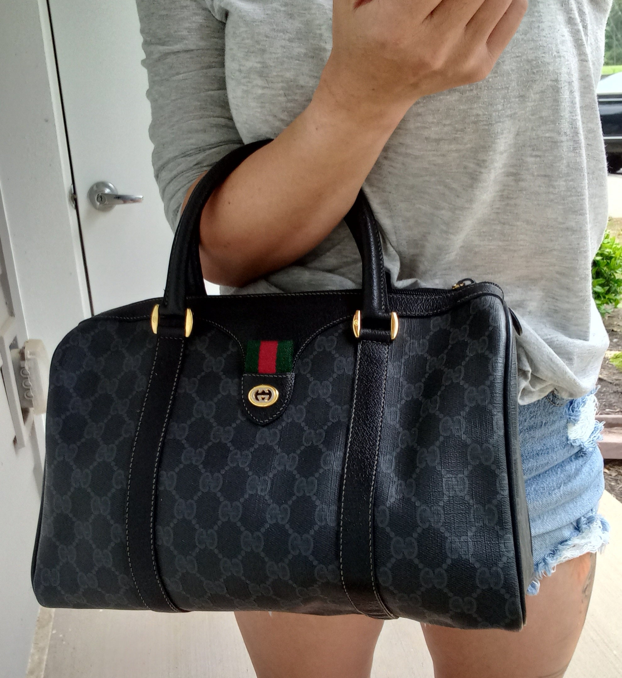 Authentic Vintage Gucci GG Monogram Supreme Sherry Web Ophidia Boston Doctor Satchel Bag Etsy